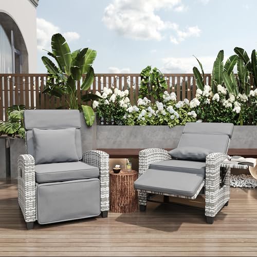 Garvee Outdoor Recliner Chair, Reclining Patio Chairs with 145° Adjustable Backrest & Footrest, Wicker Recliner Chairs with Flip Table and Removable Olefin Cushion for Poolside, Deck, Balcony, Gray by Garvee - Used condition - Image 7