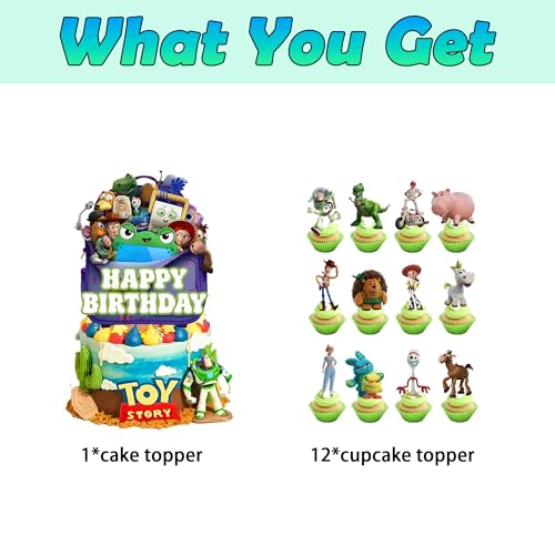 13 Pcs Toy Movie Story Happy Birthday Cake Toppers, Cartoon Cake Decorations, Perfect for Birthday Parties, Themed Parties, and Other Occasions by Pojamey - Used condition - Image 2