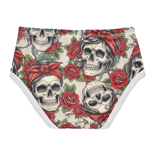 Vintage Skulls Red Roses Undies for Toddler Girls, Girls Underwear Cotton, 2T–8 Years2