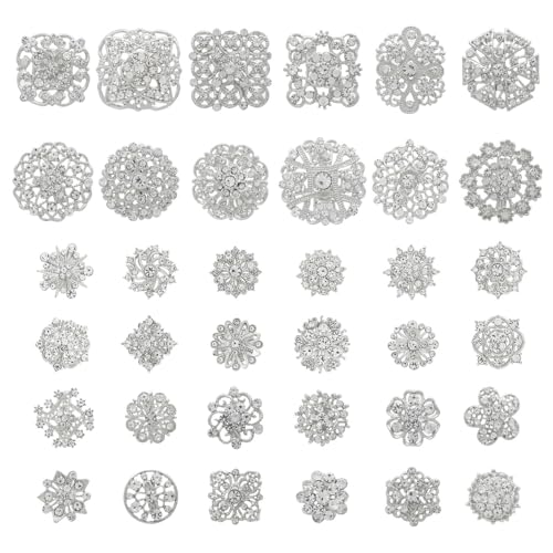 Image of 26 Pieces Wedding Bouquet Bulk Brooches for Women Fashion, Large Rhinestone Flower Brooch Pins for Crafts