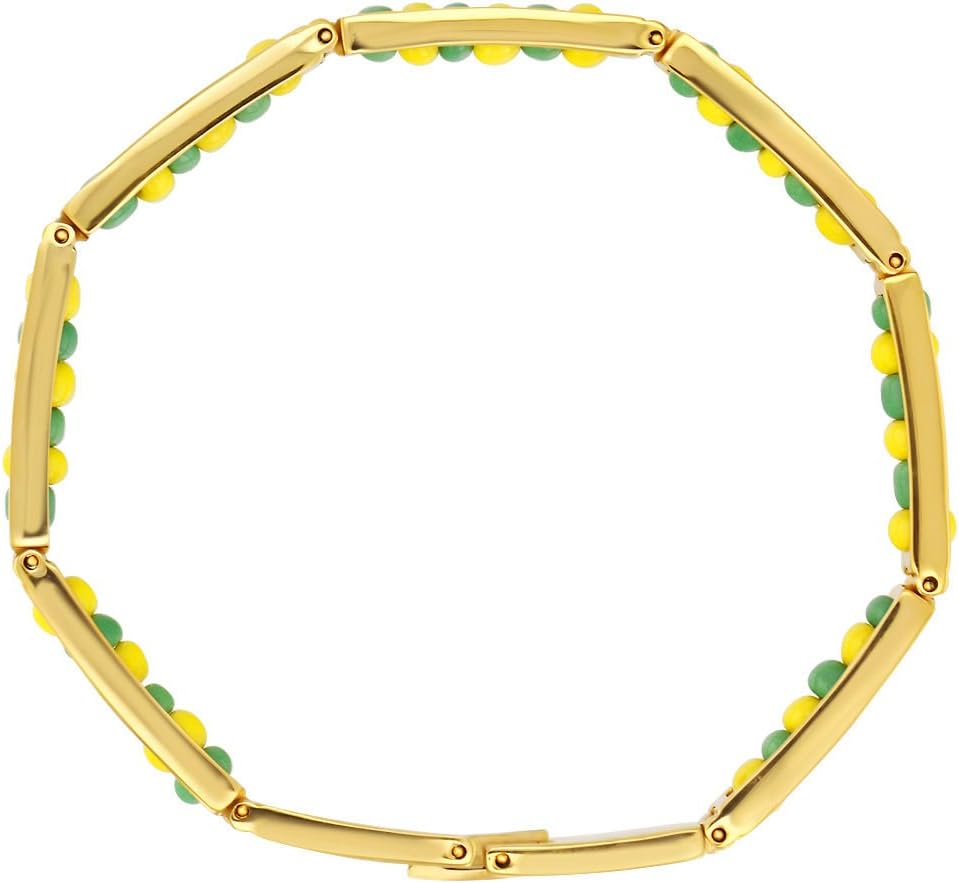 Gold Stainless Steel Link Wristband Bracelet Beads Green Yellow ORULA Unisex 8"