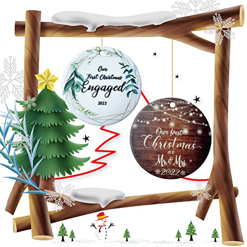 Mr And Mrs Gifts 2022 First Christmas Married Ornament, Personalized Wedding Gifts For Couples Unique 2022 Bridal Shower Gifts For For Newlyweds Bride And Groom Ceramic 2.9Inch-02 #TOP3