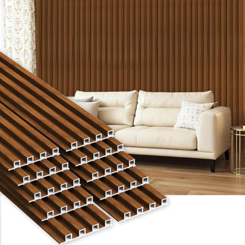 10Pack WPC Slat Wall Panels, 96 x 6.4 x 0.8Inches 3D Accent Wall Panels for Interior Home Decor, Fluted Wood Paneling for Living Room, TV Background, Office, Bedroom (Teak) by RITOLLO - Used condition - US$104.81