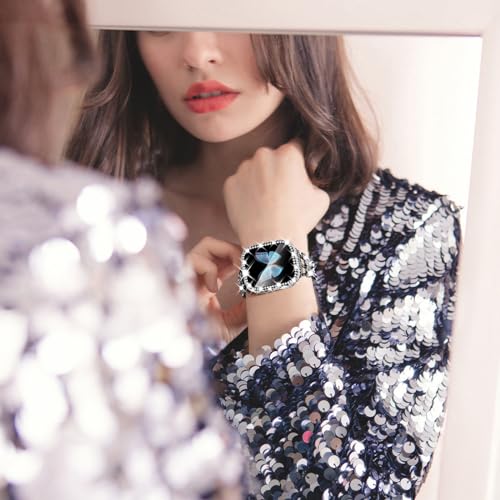 WINGLE Bling Band and Case for Apple Watch Band Women Series 11 10 42mm, Butterfly Diamond Metal Band Rhinestone Crystal Bracelet Jewelry Fancy Chain with Sparkle Screen Protector Case, 42 mm Black - image 8