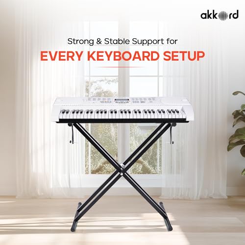 Image of Akkord Double X Adjustable Keyboard Stand for 61-Keys Keyboard - Foldable, Heavy-Duty Steel Frame, Non-Slip Rubber Caps, Secure Locking Pin, Height Adjustable for Digital Piano & MIDI Keyboards