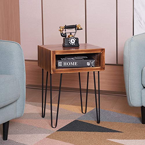 Nxn-Home Solid Pine Wood Nightstand Side Table With Metal-Leg For Small Spaces & Bedroom #TOP5