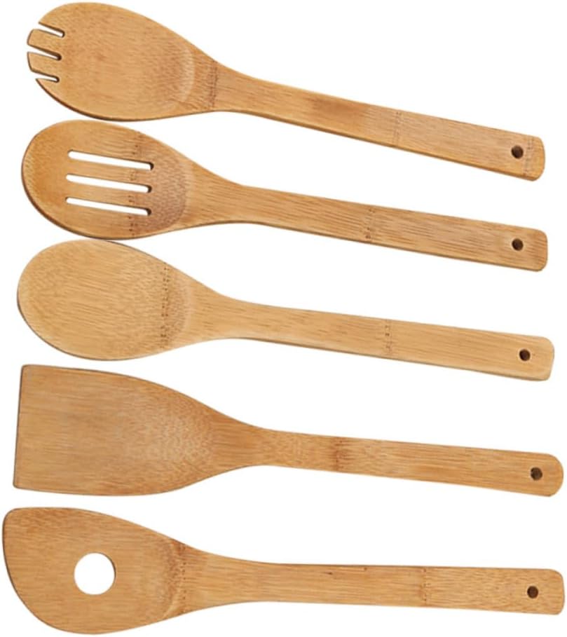 PRETYZOOM 5Pcs Kitchen Utensils Set Wooden Cooking Spoons and Spatulas for Nonstick Cookware Includes Turner Spatula Mixing Spoon Slotted Spoon and Rounded Fork PRETYZOOM 5Pcs Kitchen Utensils Set Wooden Cooking Spoons and Spatulas for Nonstick Cookware Includes Turner Spatula Mixing Spoon Slotted Spoon and Rounded Fork