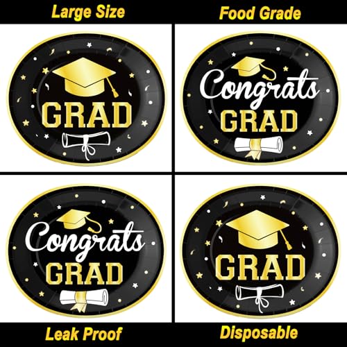 UODBUYO 100Pcs Graduation Oval Paper Plates and Napkins Set - 10" x 12" Large Disposable Party Plates for 2026 Graduation Party Supplies Decorations by UODBUYO - Used condition - Image 3