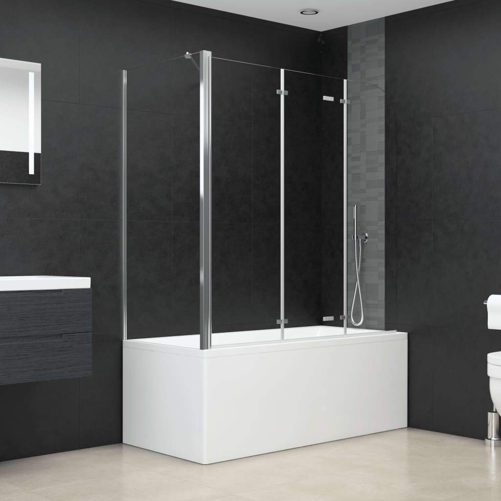 Mampara de ducha, 120 x 69 x 130 cm, accesorio de bañera plegable de cristal de seguridad con marco de aluminio para bañera