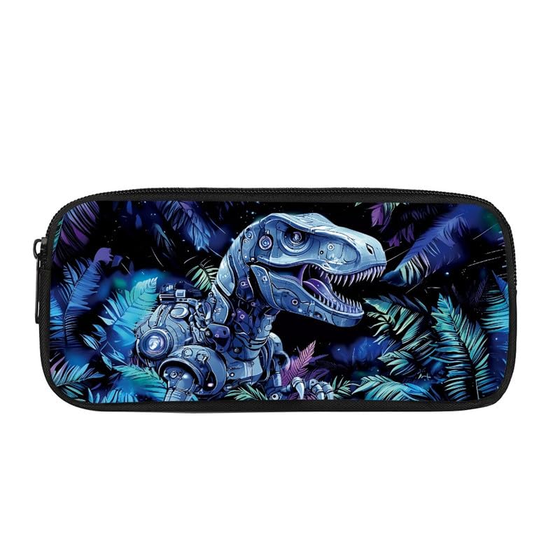 Kuiaobaty Robotic Dinosaurs Pencil Case for Boy Girls School Pencil Pouch, Forest Dino Print Stationary Storage Bag Zipper Pencil Bag — image 1
