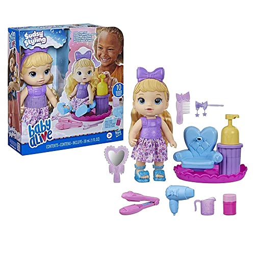 Muñeca Baby Alive Sudsy Styling con accesorios de salón miniatura 5