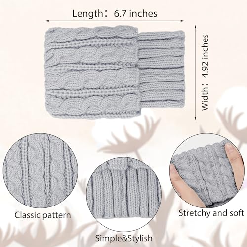 Loritta Womens Boot Socks Winter Warm Crochet Knitted Boot Cuffs Topper Socks Short Leg Warmers Gifts,H-black+light Gray(2 pairs)