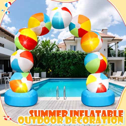 8FT Summer Inflatable Beach Ball Arch Blow-up Inflatable Arch with 5 LED Lights for Summer Inflatables Outdoor Decorations Pool Party Favors for Beach Party Decor Tropical Yard Lawn Garden Supplies - Thumbnail 7