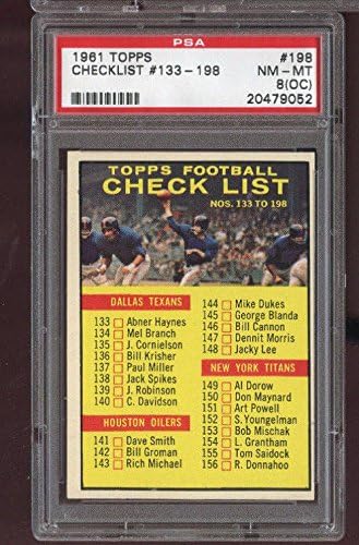 1961 Topps #198 Checklist #133-198 PSA 8 (OC) NM-MT Graded Football Card