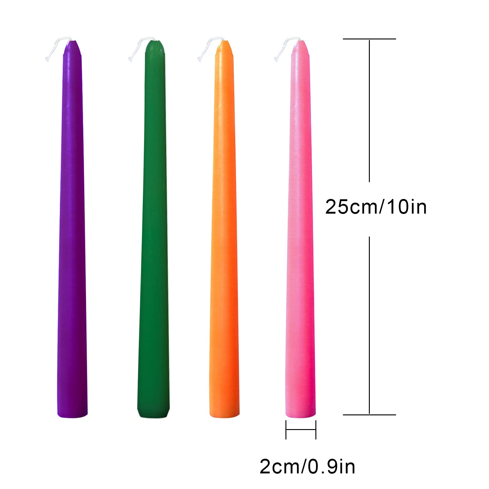Candele Coniche Colorate 25,4 Cm - Confezione Da 12 - Antigoccia, Non Profumate - Per Atmosfera Religiosa, Feste E Decorazioni Casa