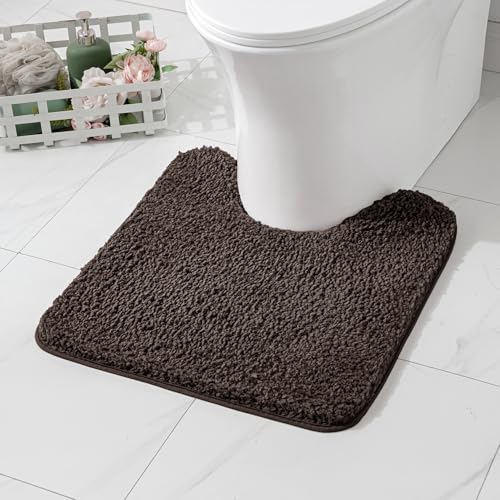 MIULEE Brown Toilet Bathroom Rug U-Shaped Microfiber Bath Mat 20x20 Inch
