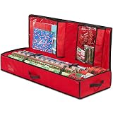 Nakior Christmas Wrapping Paper Storage Container – Xmas Gift Wrap Organizer With Pockets– Stores up