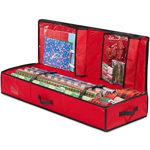 Nakior Christmas Wrapping Paper Storage Container – Xmas Gift Wrap Organizer With Pockets– Stores Up To 24 Rolls – Under Bed Storage Bin For All Christmas Accessories – Made From 600 Oxford Fabric #TOP6