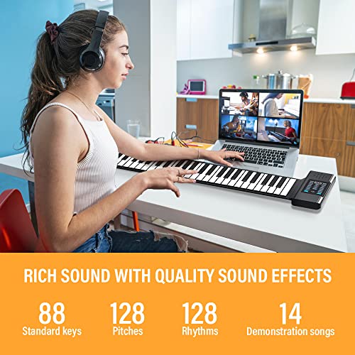 Konix PD88 88 Keys Roll Up Piano, Upgraded Portable Rechargeable Hand Roll Piano Keyboard thumb #1