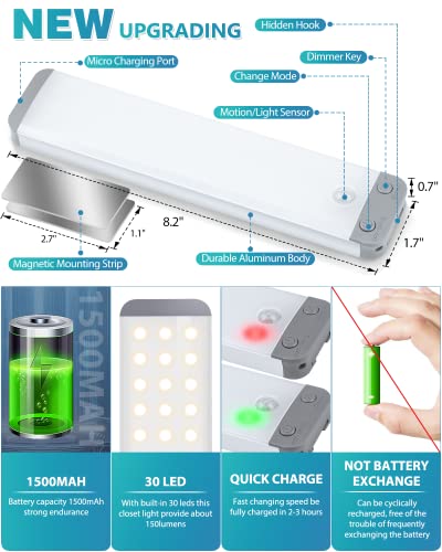 PRIORARE 30-Led Dimmer Under Cabinet Lights, Luz Magnética Ativada Por Movimento, Iluminação de Armá