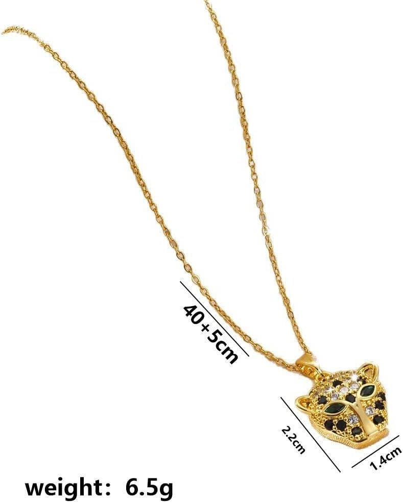 18K Gold Plated Panther Head Pendant Necklace with Green Eyes CZ and Black Crystal Accents - Image 5
