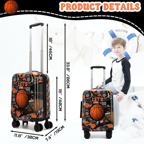 Image of Kids Basketball Suitcase Set for Boys Hardside Luggage with Spinner Wheels 2 Piece 16inch Toddler Suitcase for Boys Travel Carry on Luggage Airline Approved