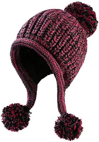 HUAMULAN Women Winter Sherpa Cover Ears Beanie Hat Earflap Peruvian Warm Fleece Lined Knit Cute Fluffy Soft Ski Hats 3 Pom Poms — view 6