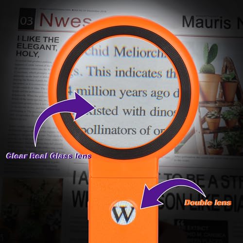 Magnifying Glass with Light and Stand, Foldable Handheld Magnifying Glass 18 LED Illuminated Lighted Magnifier for Macular Degeneration, Seniors Reading, Close Work, Coins, Jewelry Orange - Thumbnail 7