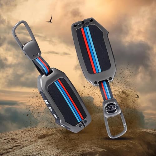 Image of Metal Key Cover Compatible with Kia Seltos 2024 2023 Facelift HTX | Carens X Line | Sonet Facelift 4 Button Smart Key