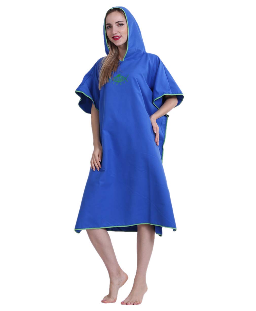 X-Labor Microfibre Quick-Drying Bathrobe Towel Poncho with Hood, One Size, Blue