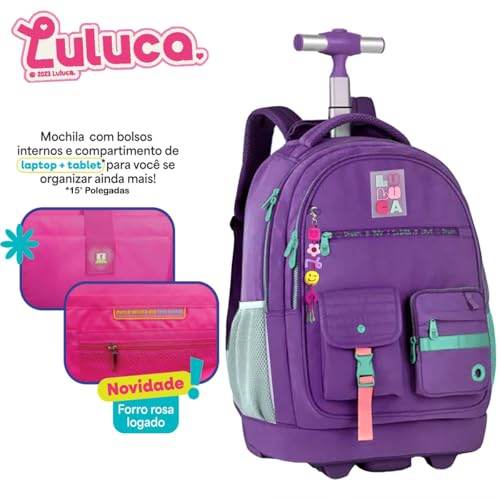 Kit mochila Luluca de rodinhas grande com Lancheira e estojo e garrafa