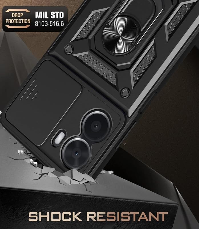 Image of Luxe Back Cover for Vivo T2x 5G / Vivo Y56 5G / Vivo Y16 4G | D10 Tough Armor | Sliding Camera Shield | 360 Protection | Kickstand Ring Holder | Military-Grade Shockproof Bumper