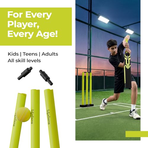 Image of Lifelong Premium Plastic Stump Set for All Ages | Durable Wicket Set with 3 Stumps, 2 Bails & 1 Base | Ideal for Boys, Girls & Adults | Full Size Practice and Recreational Play Set
