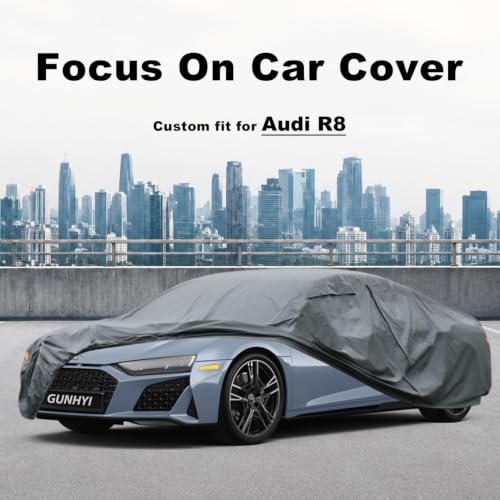 Image of GUNHYI Premium Car Cover Custom Fit Audi R8, 16 Layers Heavy Duty Car Cover Waterproof All Weather with Zipper Door for Sun Rain Snow Dust Uv Protection