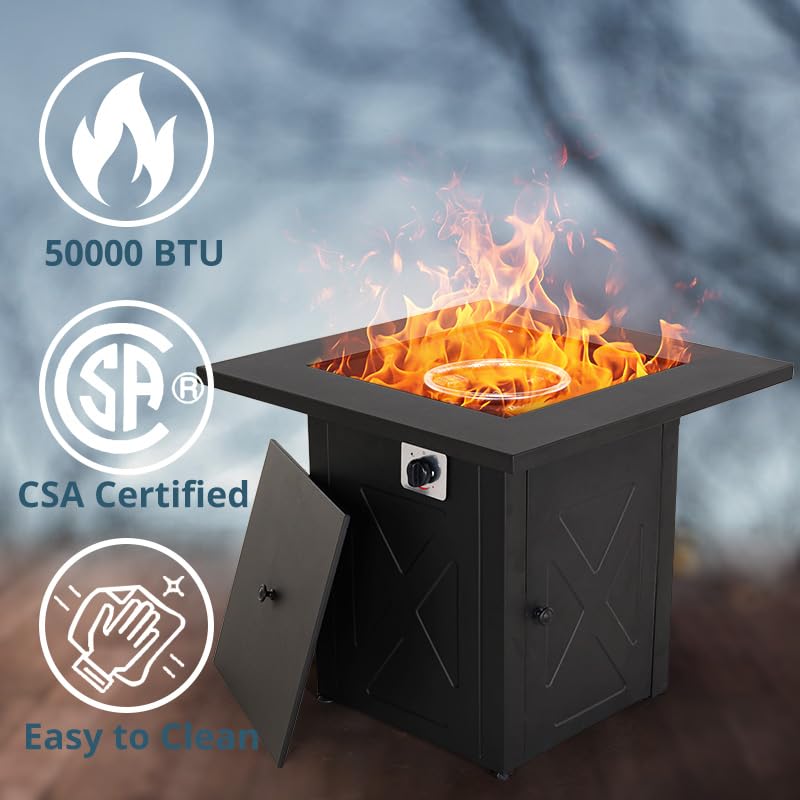 Image of Propane Fire Pit Table, Outdoor Gas Fire Pits Clearance, 28 Inch 50,000 BTU with Tabletop, Lid, Lava Rocks for Outside Patio, Garden, Deck, Yard