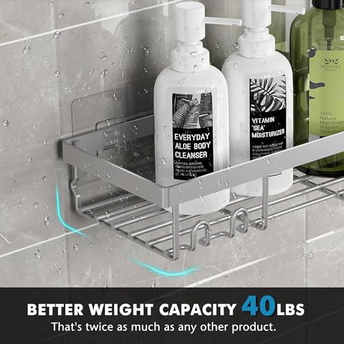 Image of Moforoco Shower Caddy Shelf Organizer Rack, Self Adhesive Black Bathroom Shelves Basket, Home Farmhouse Wall Inside Organization and Storage Decor Rv Accessories, First Camper Apartment Essentials