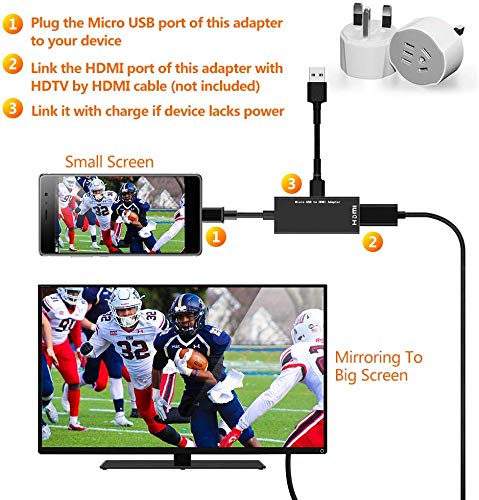 MHL Micro USB to HDMI Cable Adapter, USBC to Hdmi Converter 5p /11p to HDMI Adapter 1080P Video Graphic for Samsung Galaxy S5/S4/S3 etc Phones with MHL Function