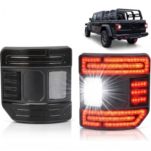 NOVCAPAR Flush Mount LED Tail Lights with Brake Light Reverse Light Turn Signal Lamp Running Light Smoked Lens Fit for for Jeep Gladiator JT 2020 2021 2022 2023 2024 2025 2PCS