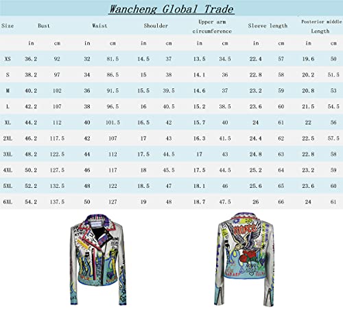 Lc Wancheng Global Trade Women's Printed Sexy Graffiti Classic Coat Long Sleeve Short Motorcycle Leather Jacket (Silver-Goshawk, M) #TOP6