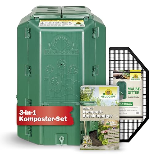 Neudorff Komposter-Set – Thermokomposter, Kompostbeschleuniger und Mäusegitter für eine schnelle Kompostierung von Garten- und Küchenabfällen