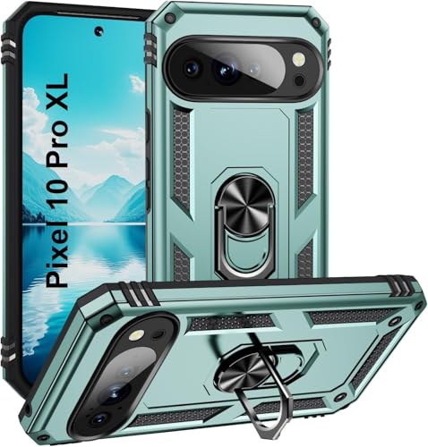 Image of REALCASE Google Pixel 10 Pro XL Back Cover Case | Heavy Duty Dual Layer Hybrid Shock Proof Armor Defender Ring Case Back Cover for Google Pixel 10 Pro XL 5G (Green)