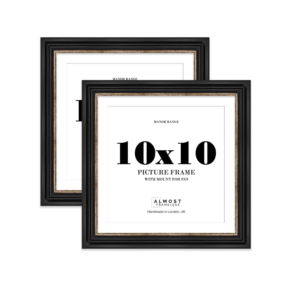 10x10" Black and Gold Picture Frame - 10x10" Square Frame with 9x9" Mount for 10x10"/9x9" Pictures Art Deco Style Ideal for Home Gallery Display, 2 Pack โ image 1