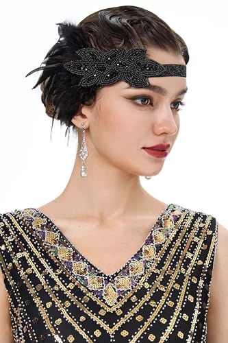 BABEYOND 1920s Flapper Accessories Great Gatsby Costume Accessories 20s Flapper Headband Pearl Necklace Gloves Plastic Holder - Thumbnail 2