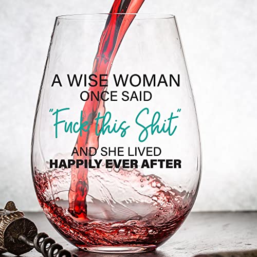 A Wise Woman - Funny Wine Glass For Women, Goodbye, Farewell, Birthday, Divorce, Retirement Going Away, Good Luck, Best Friend, Friendship Gifts For Women, Female Coworker, 15Oz Stemless Wine Glass #TOP1