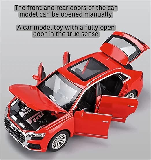 Image of DEOXY 1:32 Scale Audi Q8 Die-Cast Metal Pullback Car Toy with 6 Openable Doors, Lights, and Sounds for Kids Boys and Girls Children (red)