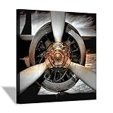 Hardy Gallery Aircraft Propeller Canvas Artwork Painting: Vintage Airplane Engine Wall Art Print Pic