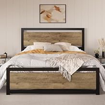 SHA CERLIN Full Size Bed Frame with Modern Headboard, Heavy Duty Platform Metal Base with Square Footboard and 13 Strong Slats Support, No Box Spring Needed, Brown