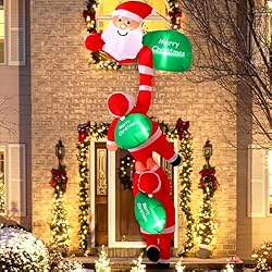 8,2FT Aufblasbarer Weihnachtsmann mit Geschenktüte – Lustige LED-Dekoration für Hof & Fenster, die Geschenke bringt!