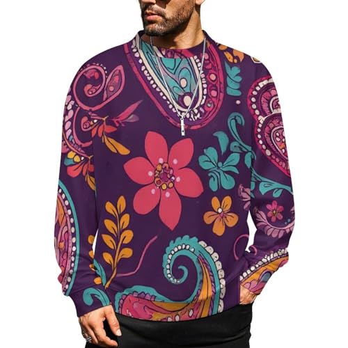 MoBlinko Mens Crewneck Sweater Purple Paisley Mens Sweater Sweaters for Men Long Sleeve Lightweight Pullover