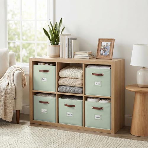 Image of DECOMOMO Storage Cube | 13x13x13 Storage Cube Bins with Label Holders, Fabric Storage Cubes for Shelves Closet Toys Clothes (13 inch / 6pcs, Green)